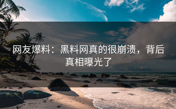 网友爆料：黑料网真的很崩溃，背后真相曝光了