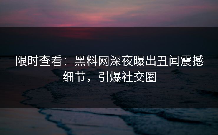 限时查看：黑料网深夜曝出丑闻震撼细节，引爆社交圈