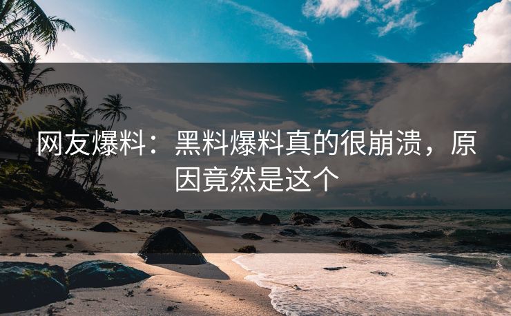 网友爆料：黑料爆料真的很崩溃，原因竟然是这个
