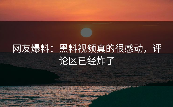 网友爆料：黑料视频真的很感动，评论区已经炸了