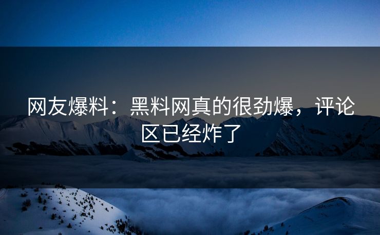 网友爆料：黑料网真的很劲爆，评论区已经炸了