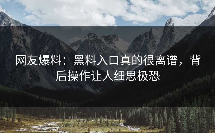 网友爆料：黑料入口真的很离谱，背后操作让人细思极恐